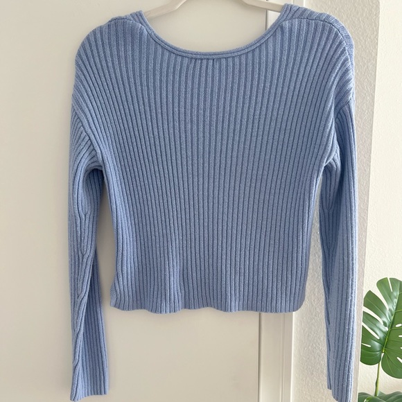Wild Fable Blue Sweater V Neck Sweater Knit Ribbed Stretchy Pullover Cardigan - Picture 3 of 4